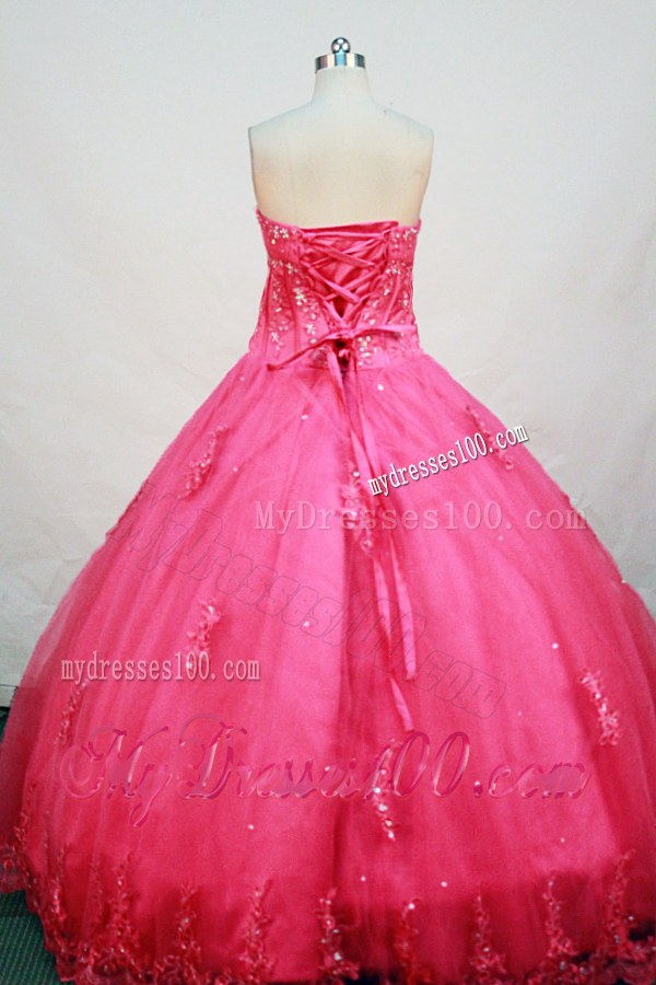 2013 Appliqued and Beaded Hot Pink Dress for Quinceanera